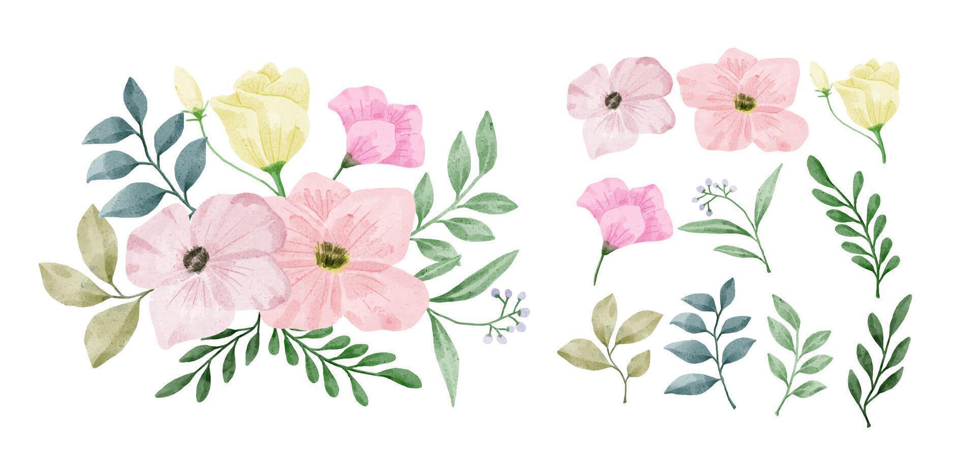 A set of flowers painted in watercolor vector