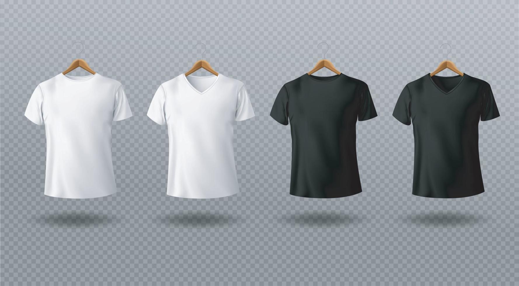 Download T Shirt Mockup Black And White Male T Shirt With Short Sleeves On Wooden Hangers Template Front View Blank Apparel Design For Men 2884118 Vector Art At Vecteezy