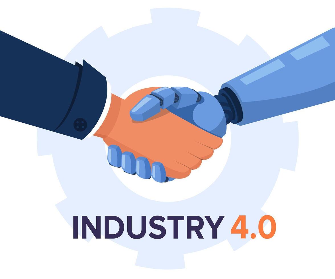 Robot and human hand holding with handshake vector