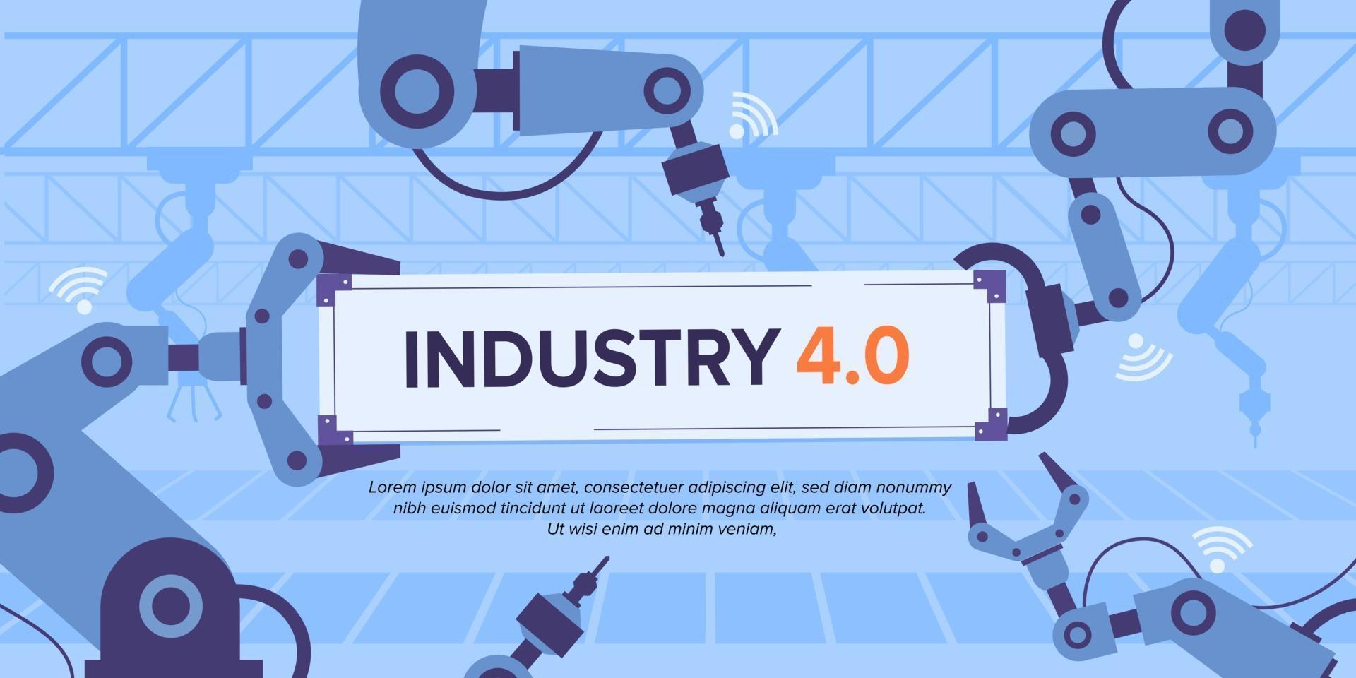 Industry 4.0 banner with robotic arm smart industrial revolution vector