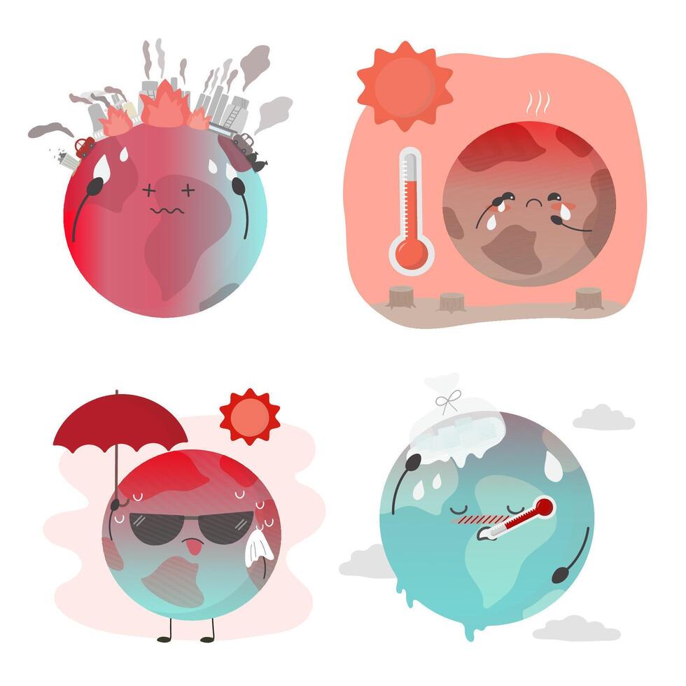 Set of suffering of world because global warming vector