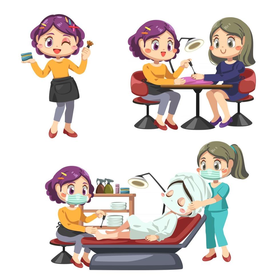 Young Beautician in beauty salon and female client vector