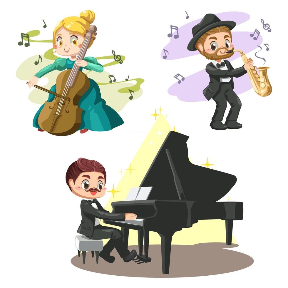 Set of musician band of classic music in cartoon vector