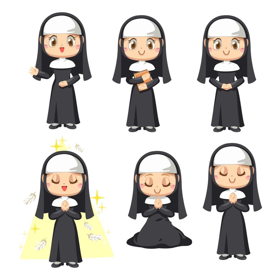 Young Catholic christian priest woman in cartoon vector illustration