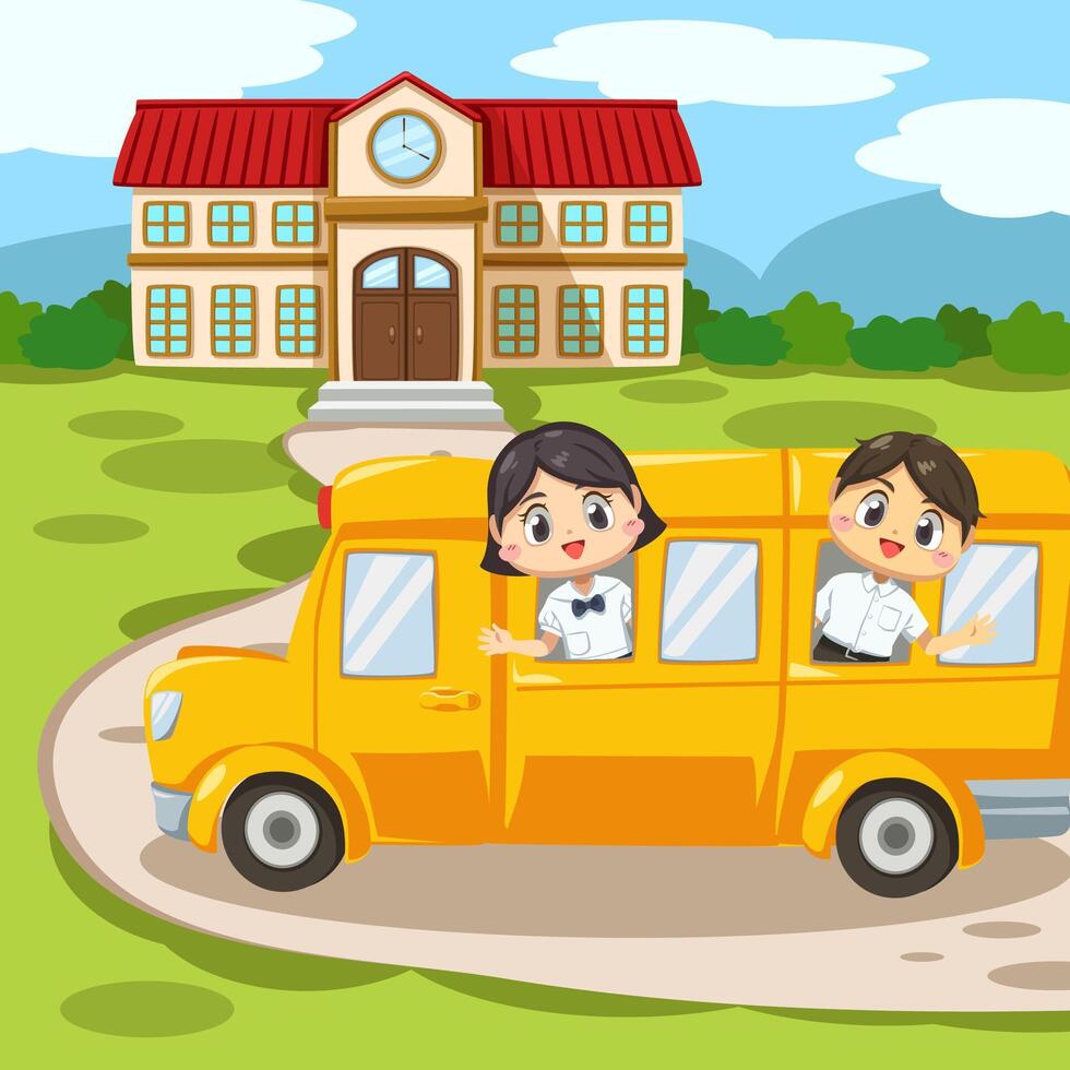 Set of  kids in student uniform back to school vector