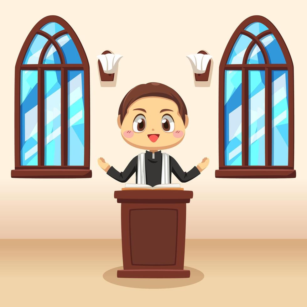 Young catholic priest in Cartoon vector illustration