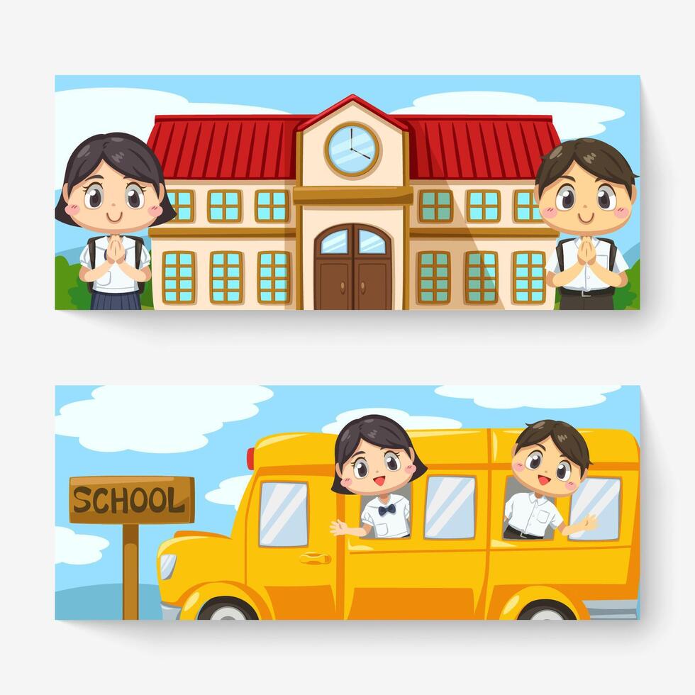 Banner of Thai  kids in student uniform back to school vector