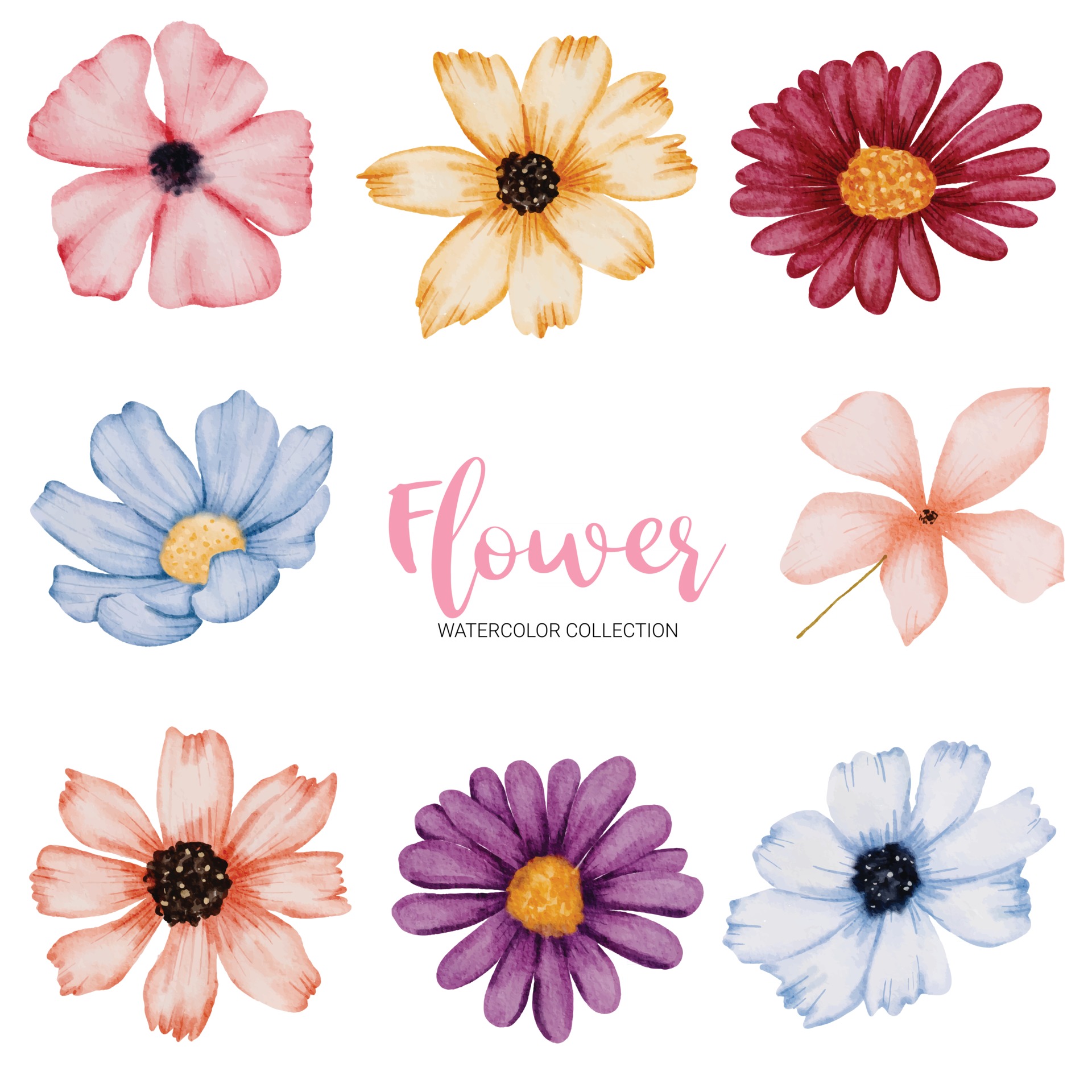 Many kinds of beautiful flowers in water color style 20 ...