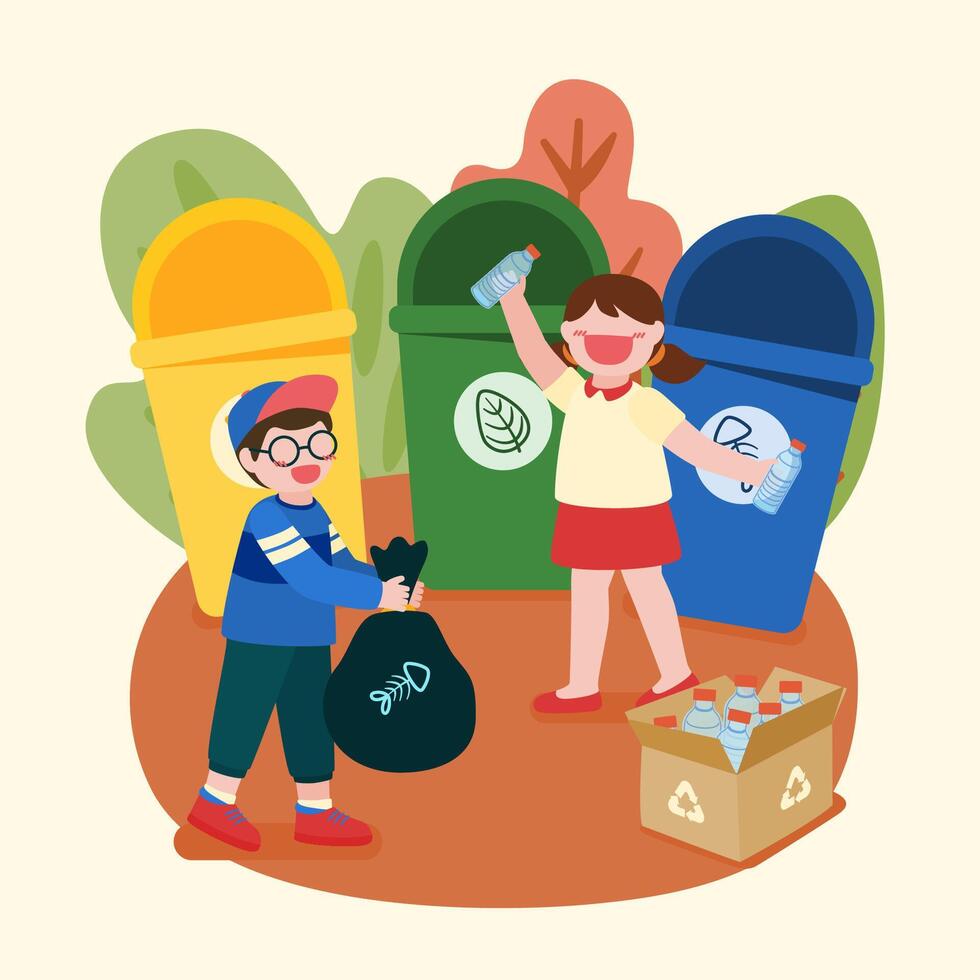 Banner Children sorting out waste to save the world vector