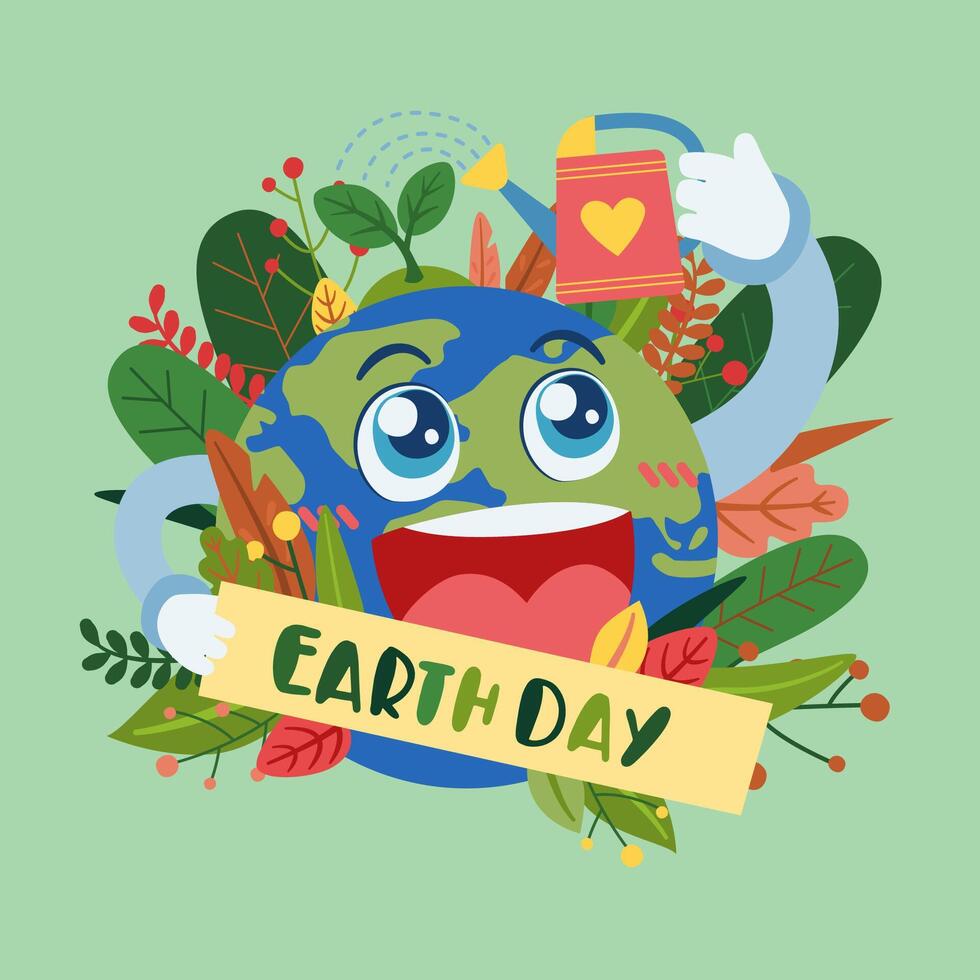 Smile Earth day and World environment day with planting vector