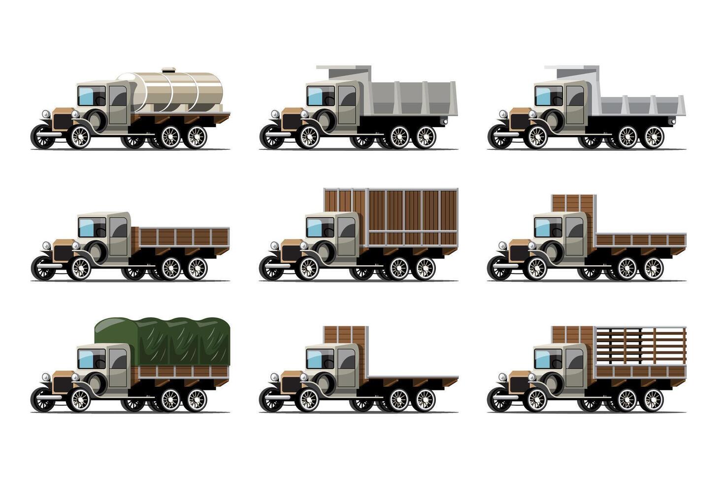 Set  mockup of truck and tank in retro style design vector