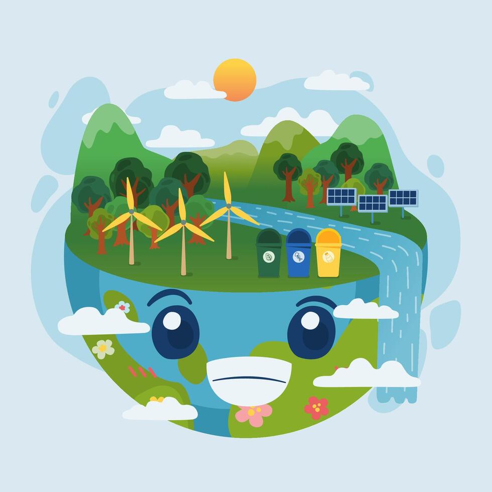 feliz día de la tierra y día mundial del medio ambiente energías renovables vector