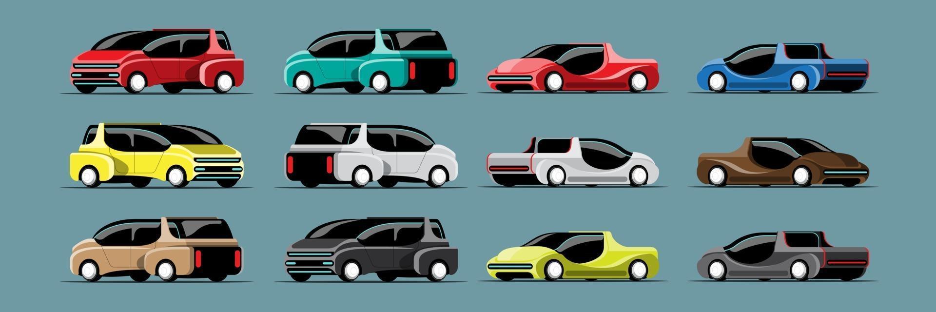 Set of Hitech cars in modern design vector