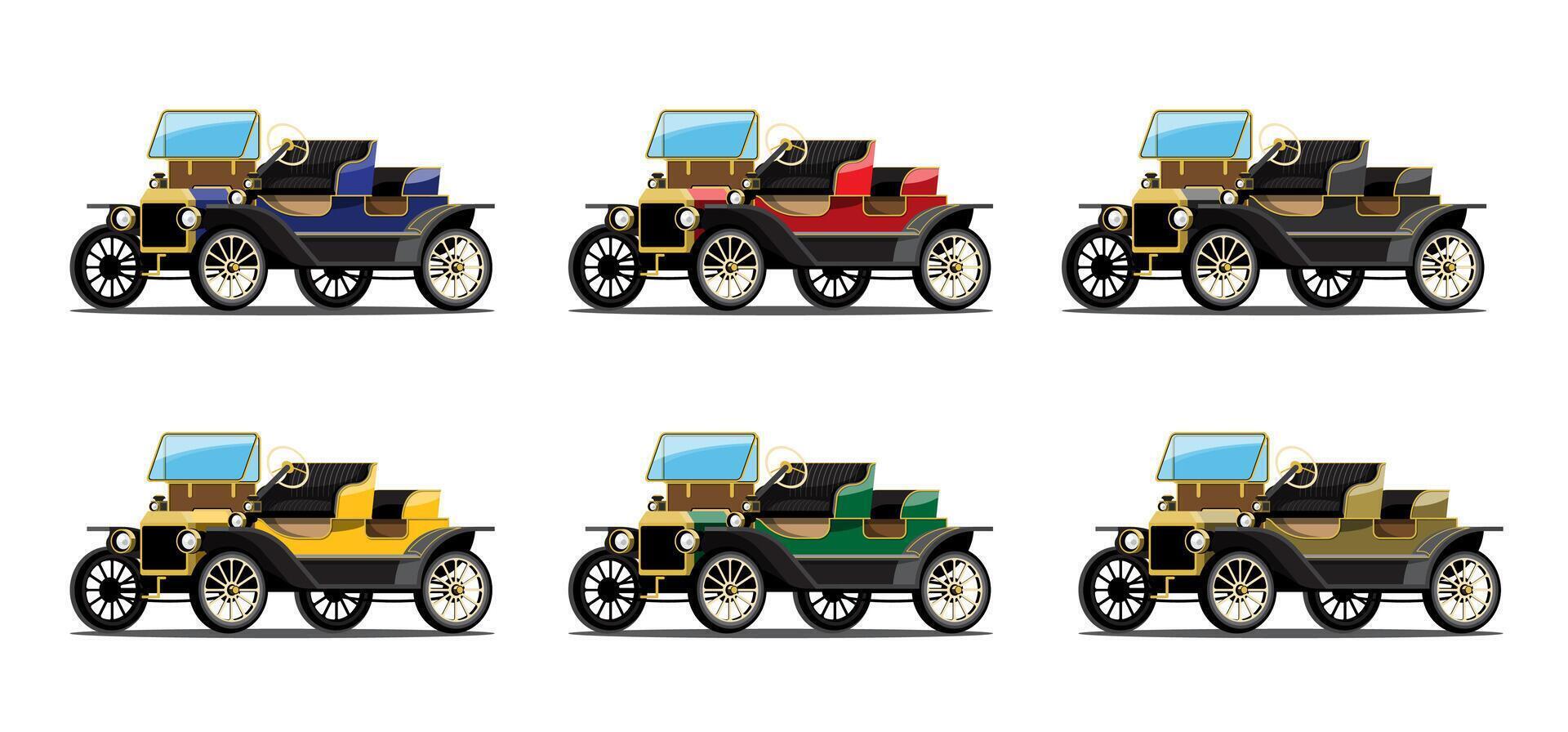 Set  mockup of antique car in retro style design vector