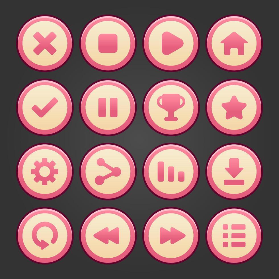 Pink round button set vector