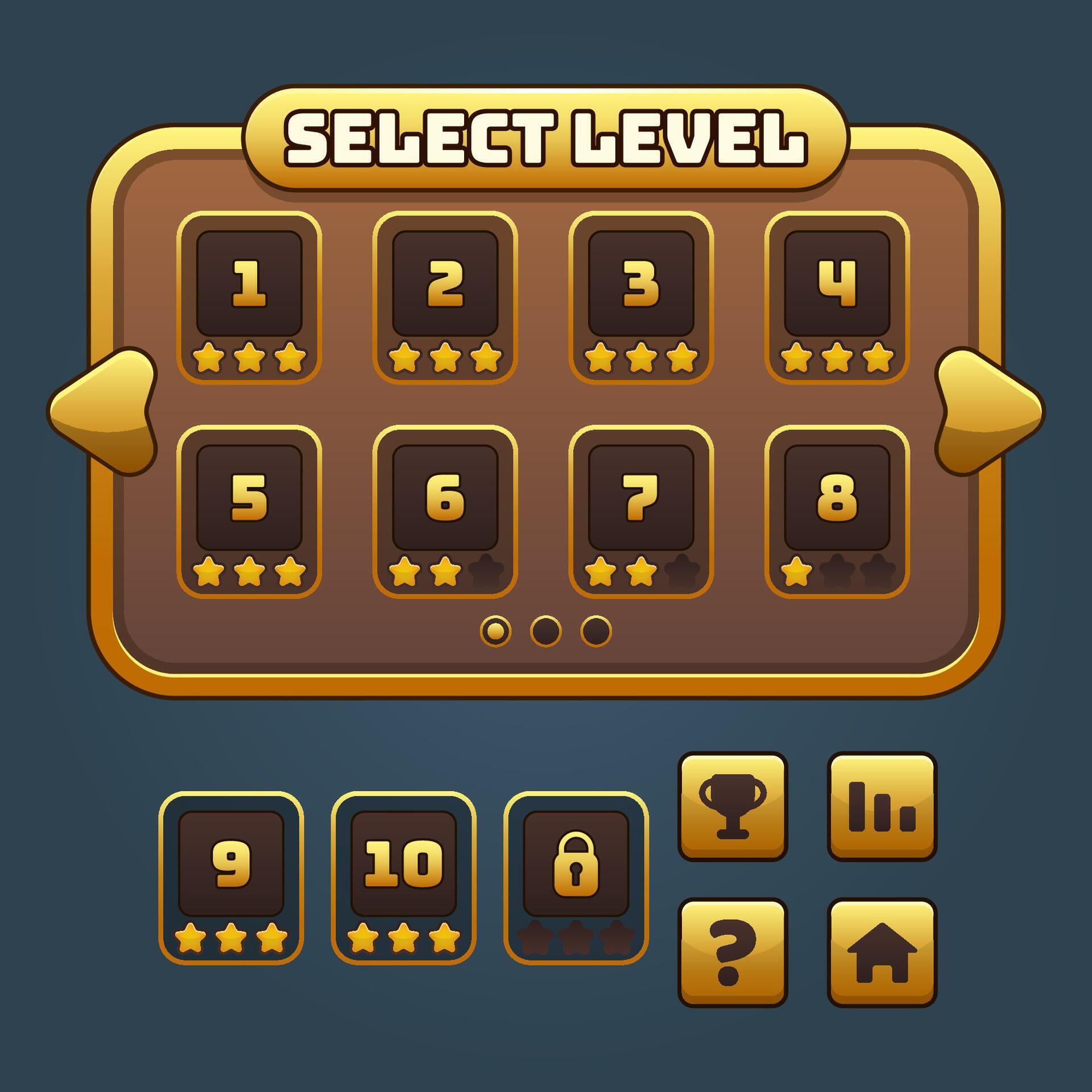 Gold game level select and buttons set 2884311 Vector Art at Vecteezy