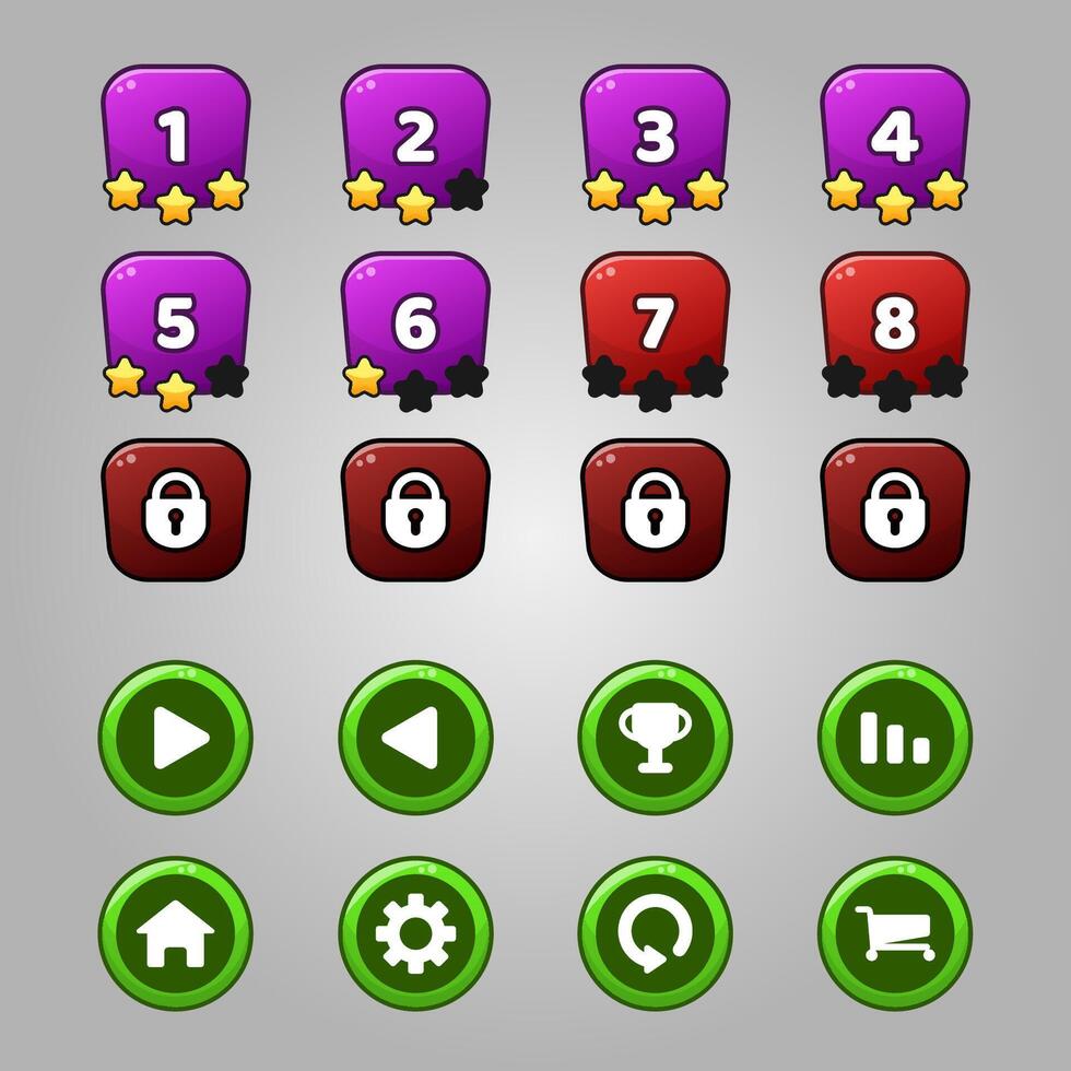 Game levels and buttons set vector