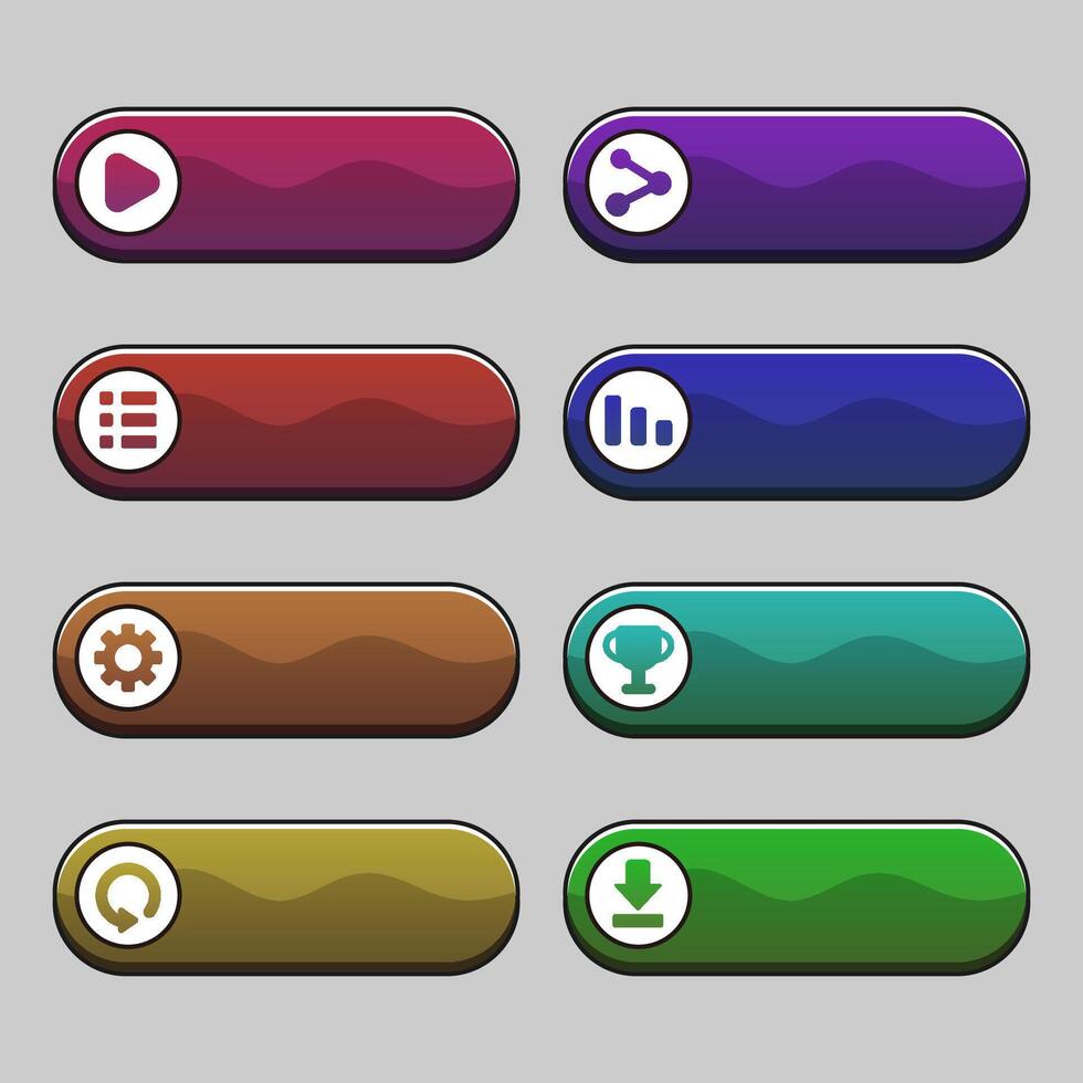 Game dark color menu buttons set vector