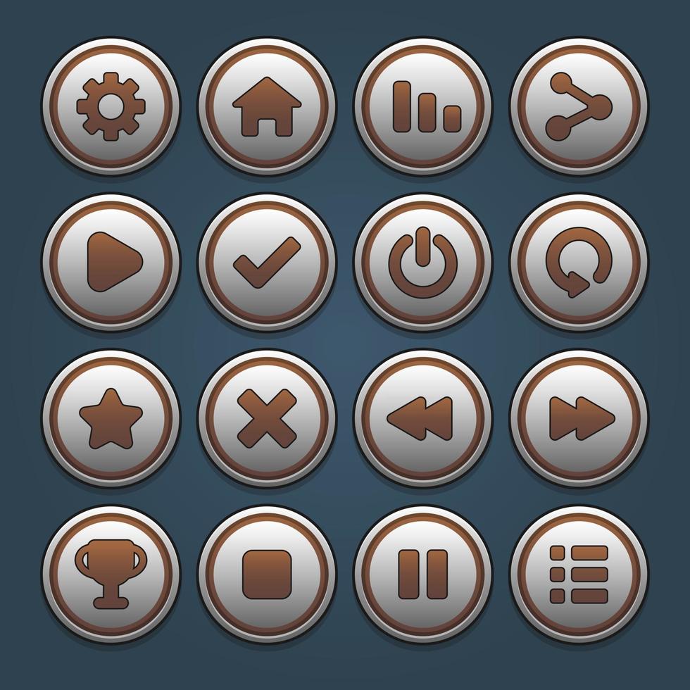 conjunto de botones redondos plateados vector