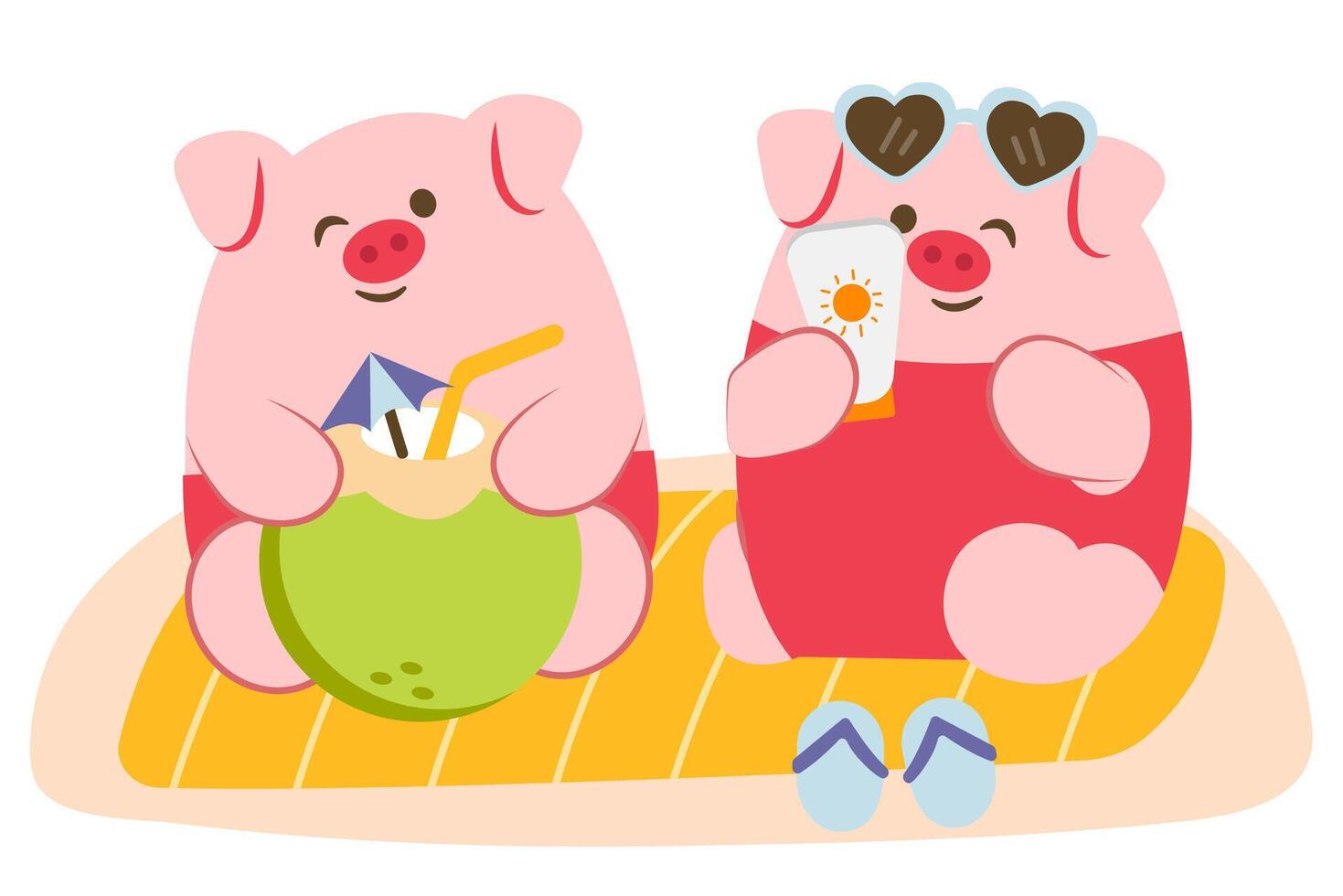 Happily Pig lover have vacation on the beach vector