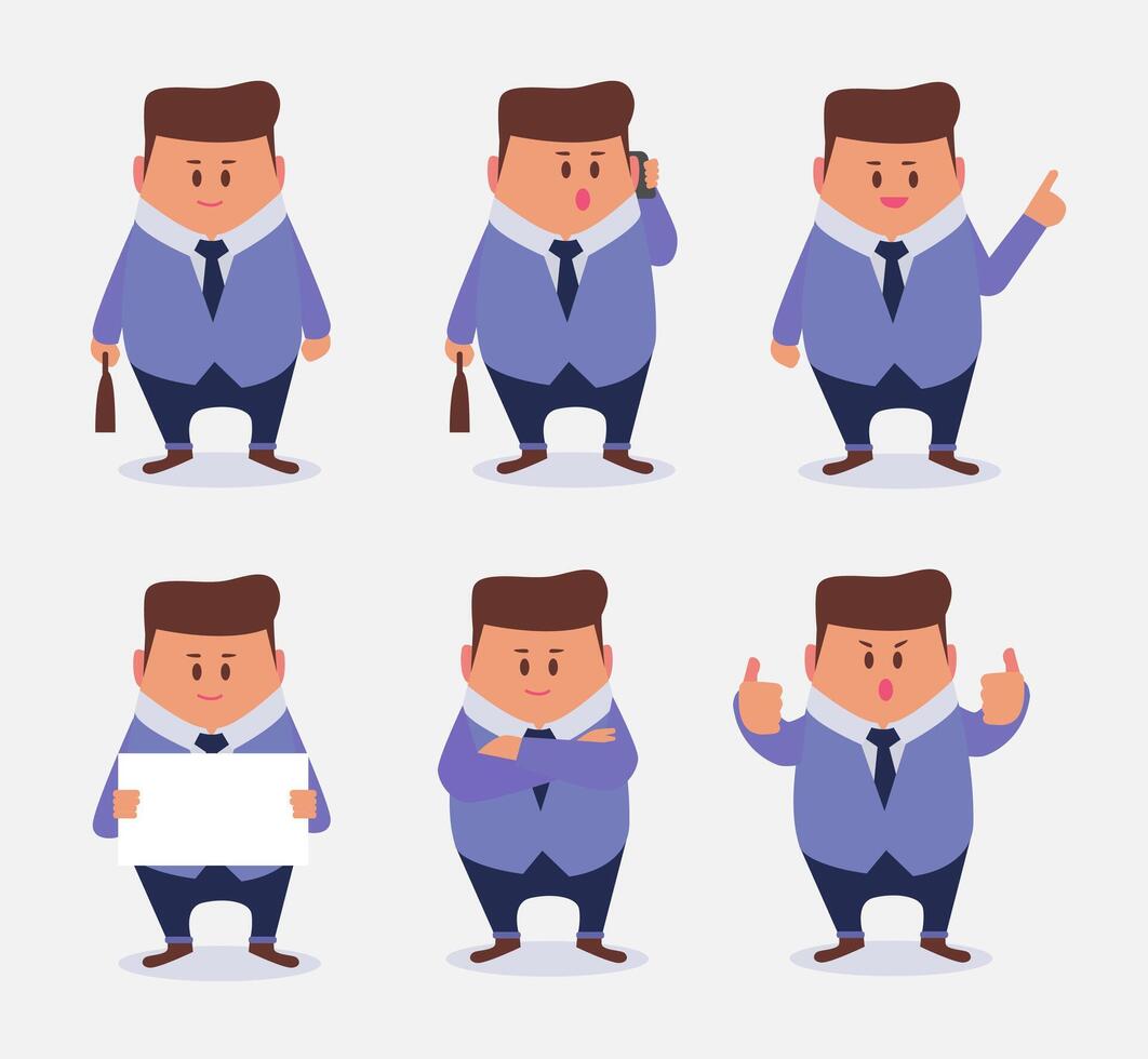 conjunto, de, hombre de negocios, en, diferente, poses, caricatura, vector