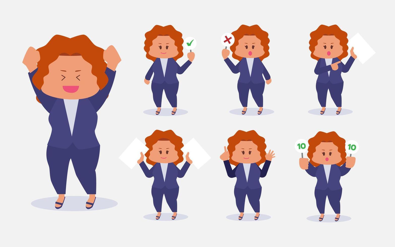 conjunto, de, mujer de negocios, en, diferente, poses, caricatura, vector