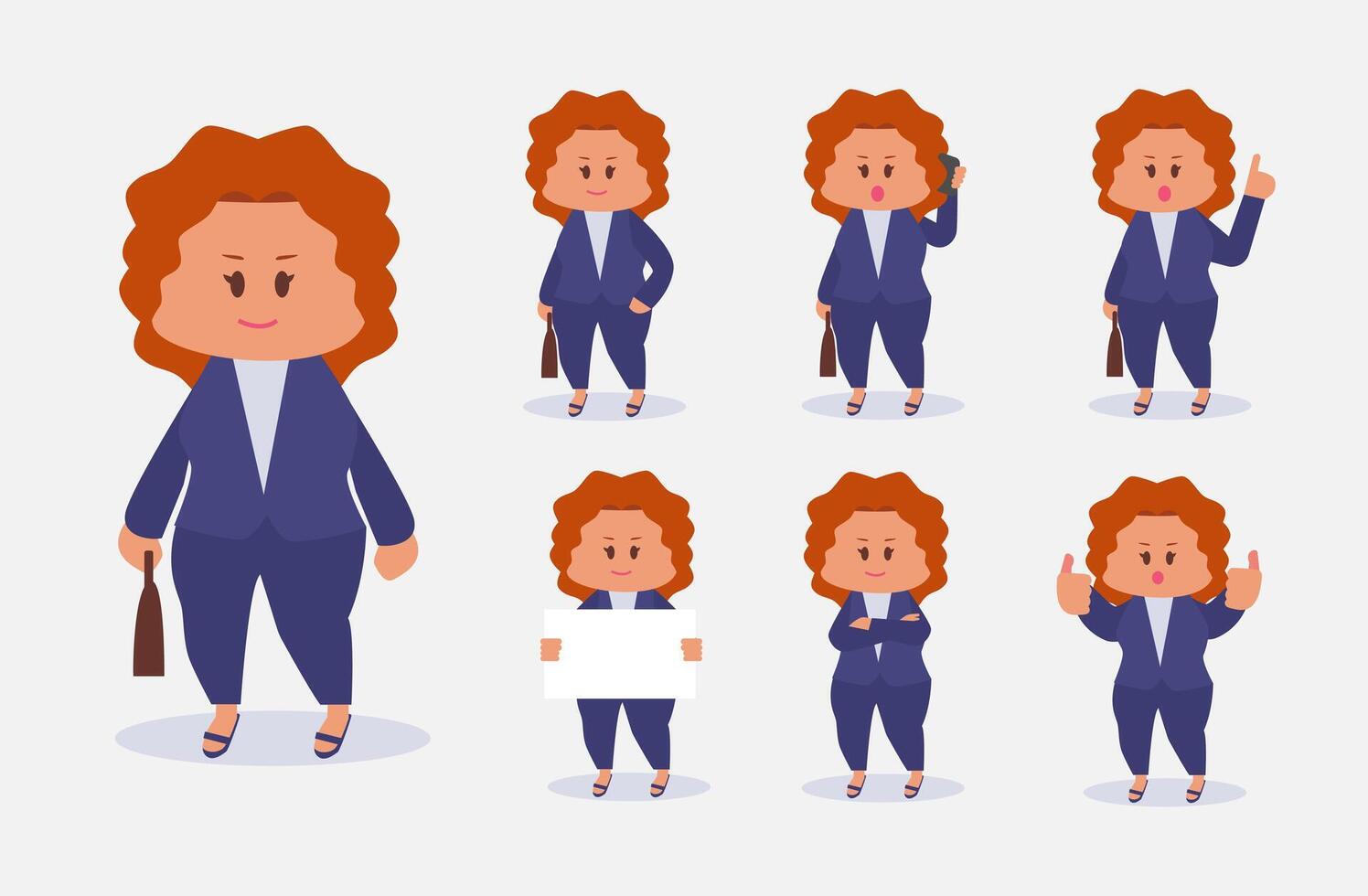 conjunto, de, mujer de negocios, en, diferente, poses, caricatura, vector