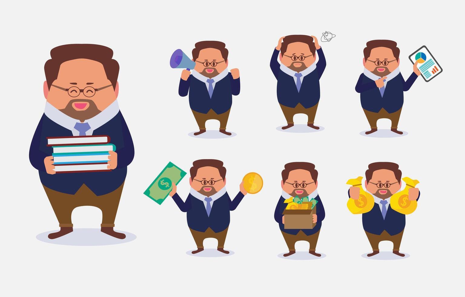 Set of Businessman in different poses cartoon vector