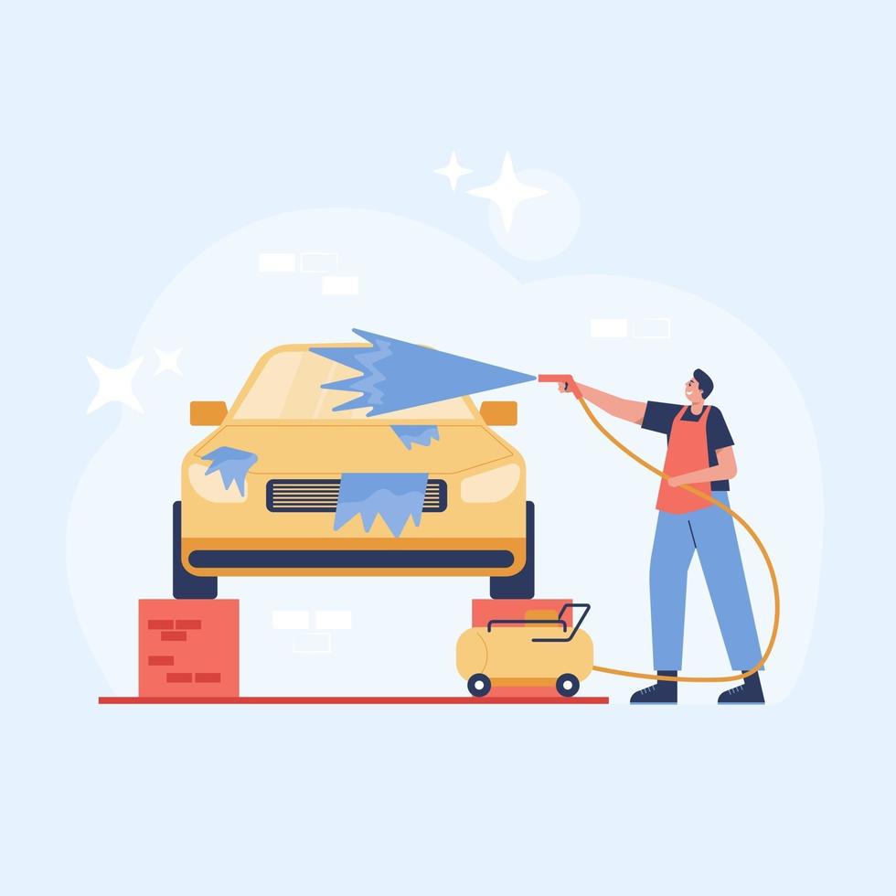 Ilustración de vector de concepto de servicio de reparación y mantenimiento de automóviles.
