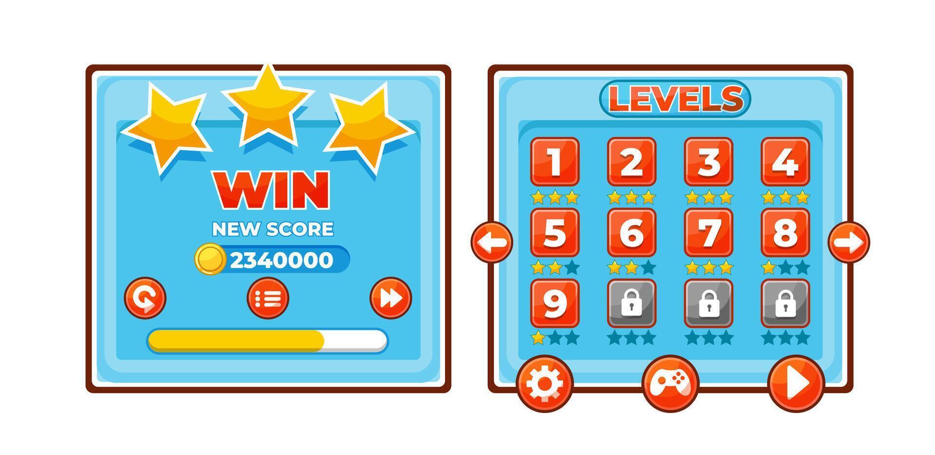 Free Vector  Complete set of menu button game pop-up, icon