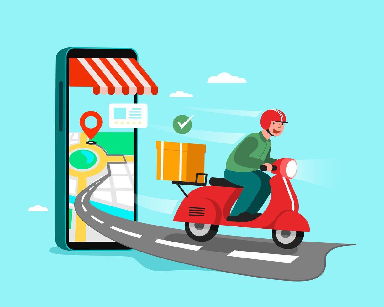 Delivery Staff Ride Motorcycles , shopping concept. vector