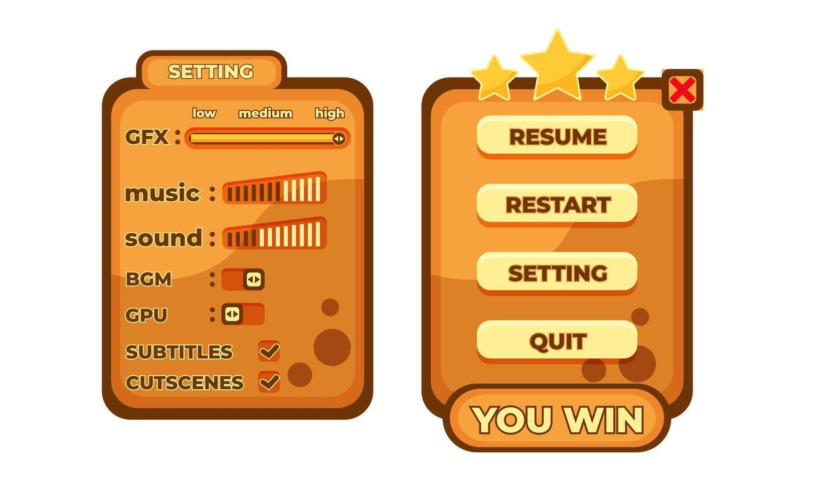 Complete set of level button game pop-up, icon, window and elements for creating medieval RPG video games vector