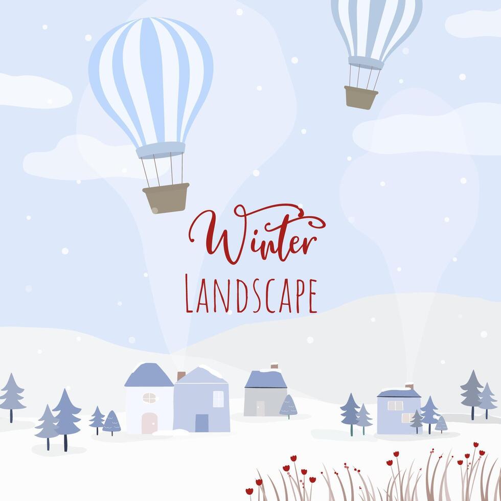 vector of Houses, balloon and snow-covered forests