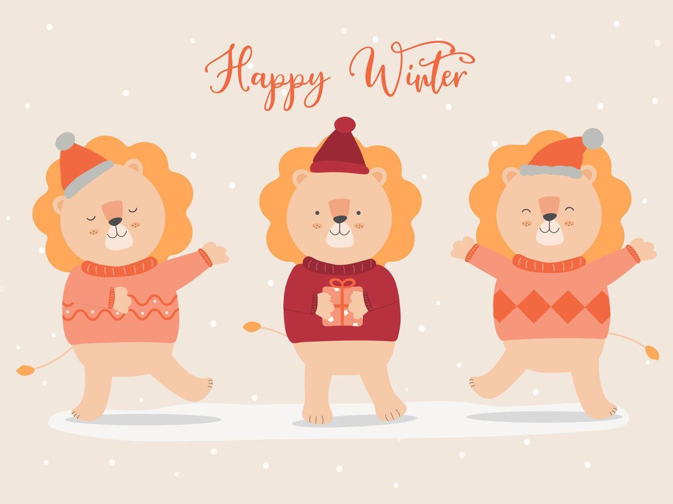 vector de invierno final con león con suéter y gorro de navidad
