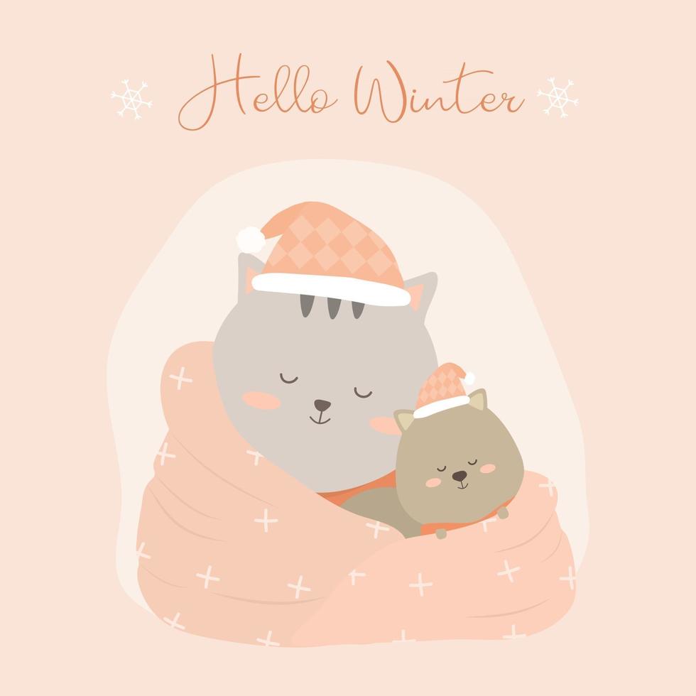 vector of final winter with cat and dog clothed together