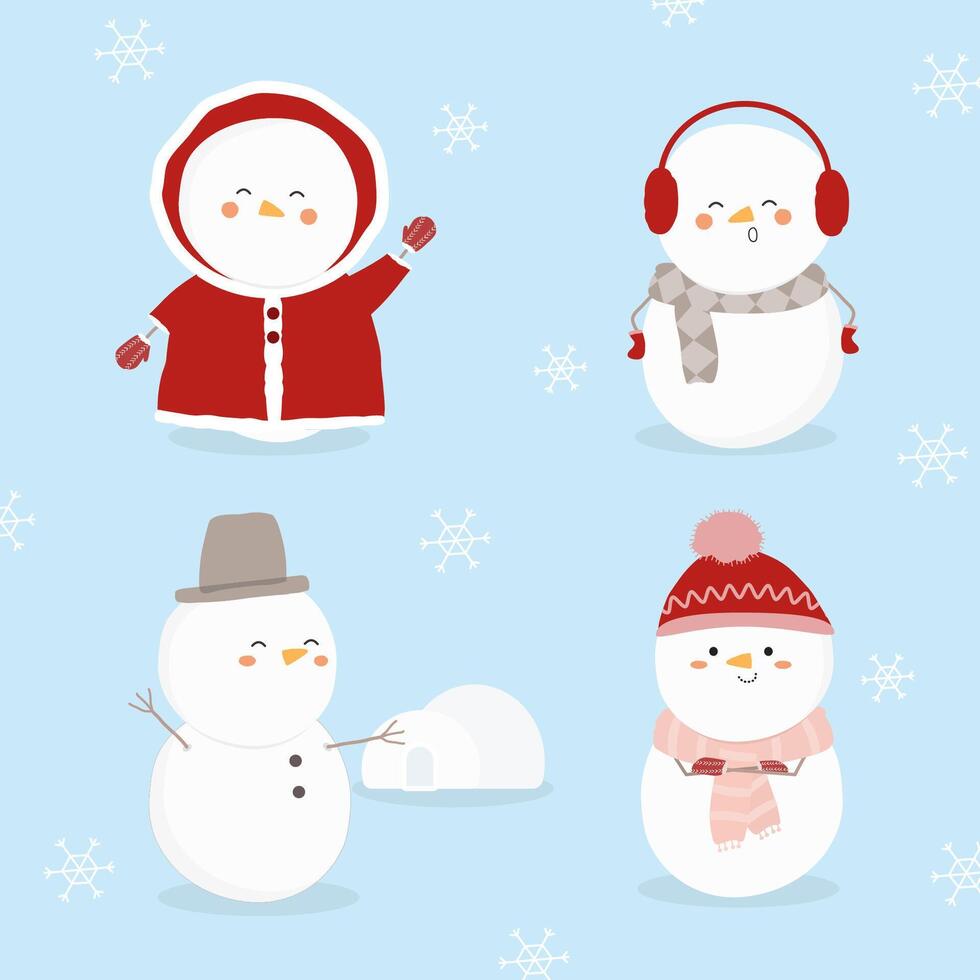 Collection of cute snowman in winter this year. Christmas snowman icons vector