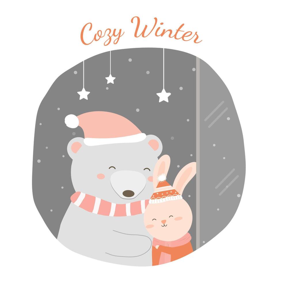 vector of final winter with rabbit and bear together