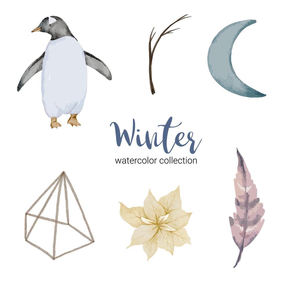 winter watercolor collection with items for home use. vector