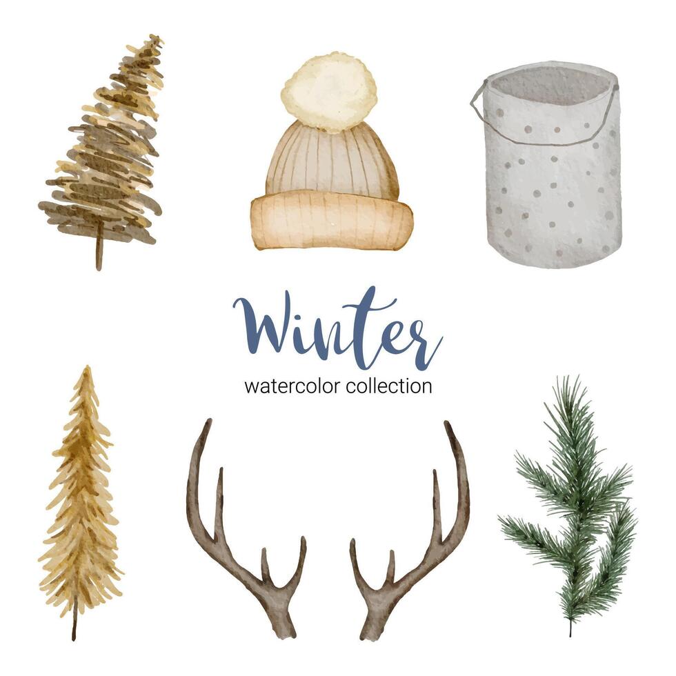 winter watercolor collection with items for home use. vector