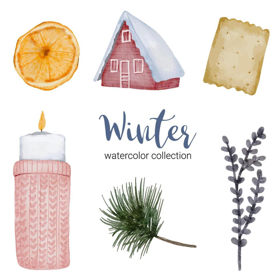 winter watercolor collection with items for home use vector