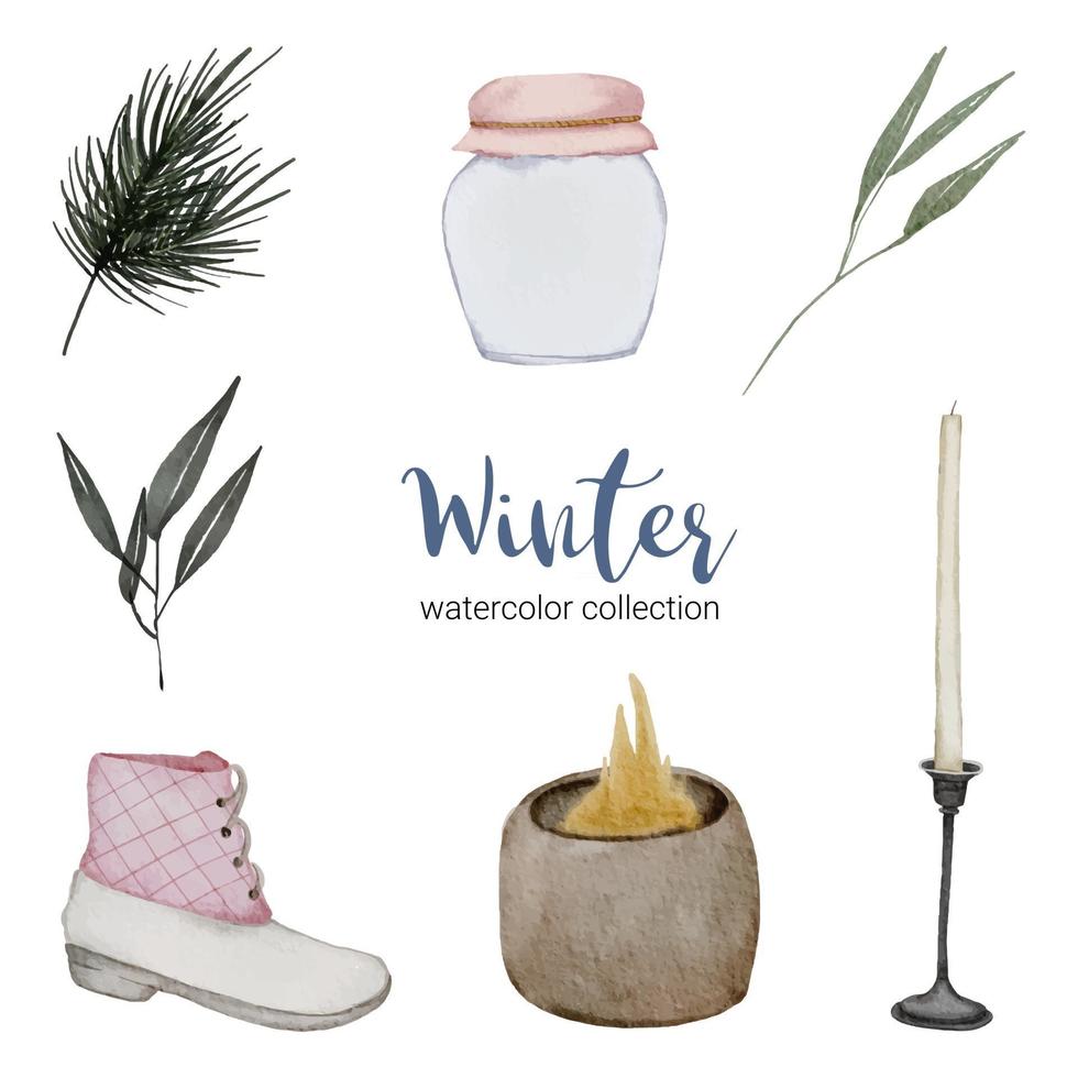 winter watercolor collection with items for home use. vector