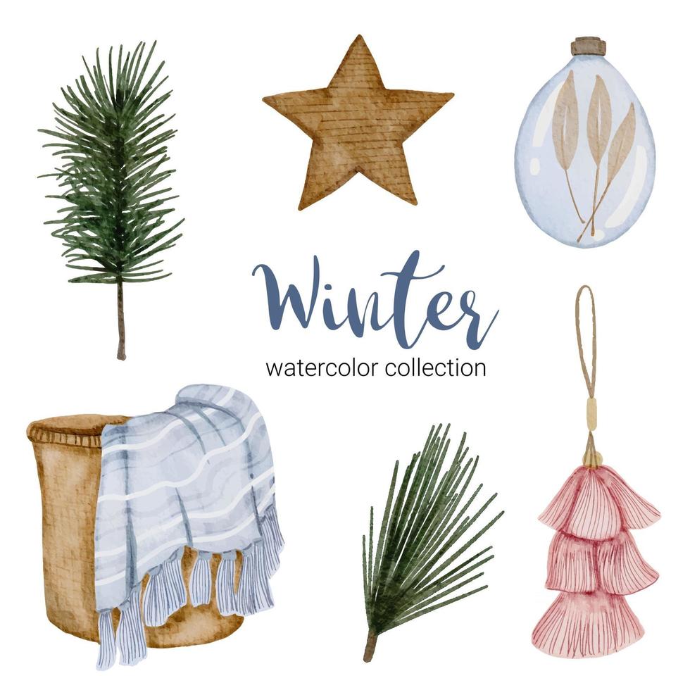 winter watercolor collection with items for home use vector