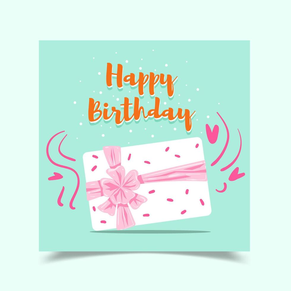 Tarjeta de felicitación de cumpleaños decorada con caja de regalo. vector