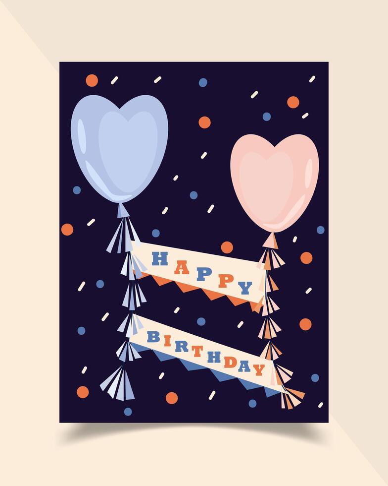 tarjeta de feliz cumpleaños decorada con globos de colores maravillosamente. vector