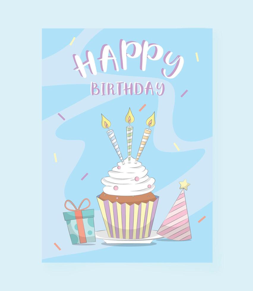 tarjeta de feliz cumpleaños decorada con imágenes de cupcakes vector