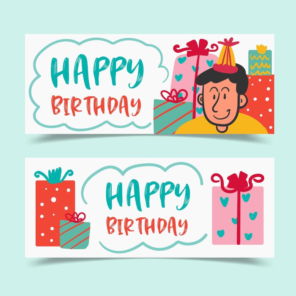 Birthday greeting card decorated with boy and gift box vector