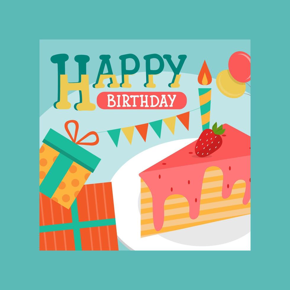 tarjeta de feliz cumpleaños decorada con pastel Fotografías vector