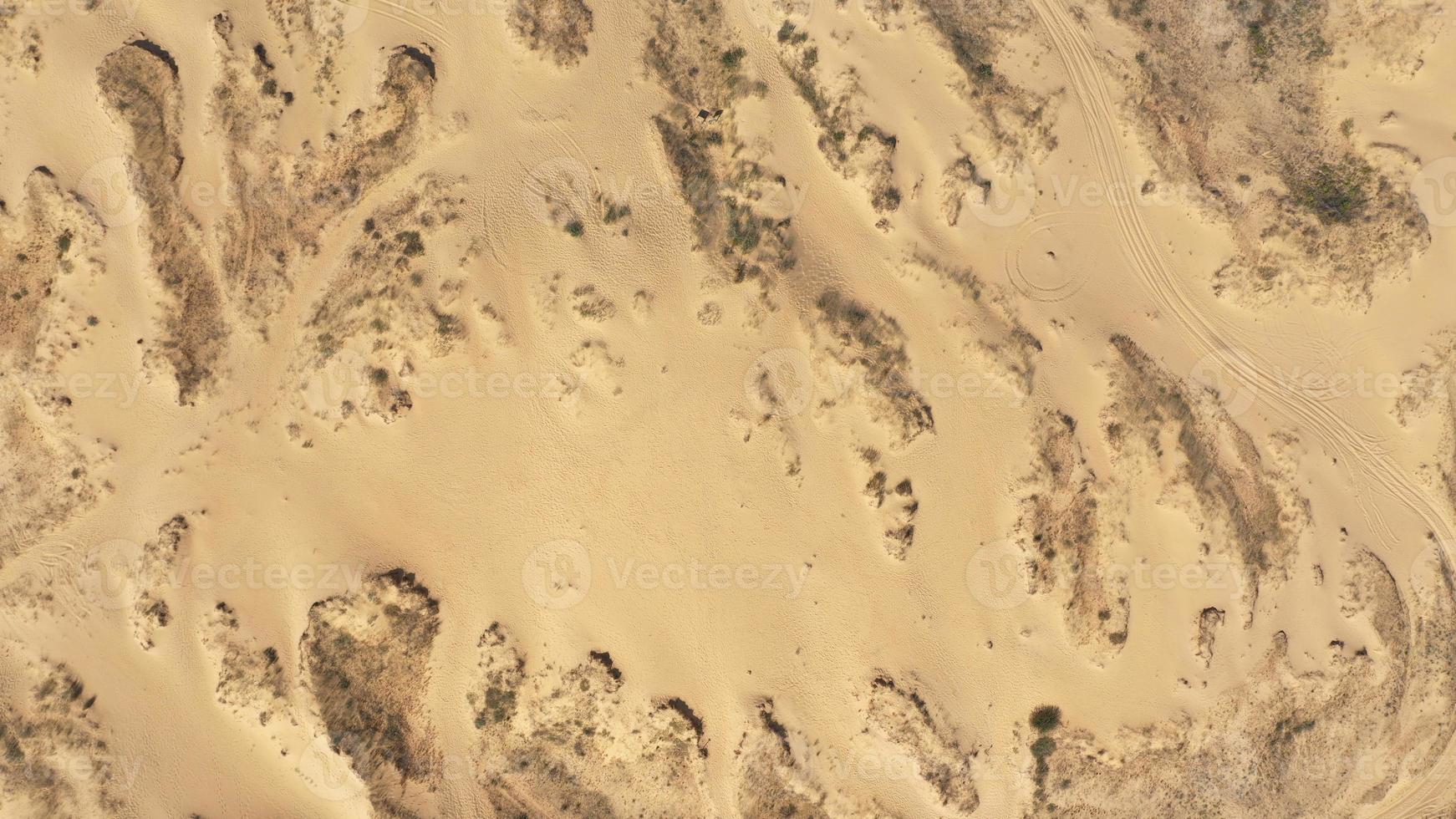 vista aérea de las texturas y patrones de las arenas del desierto. Precioso paisaje . desierto y arbustos verdes foto