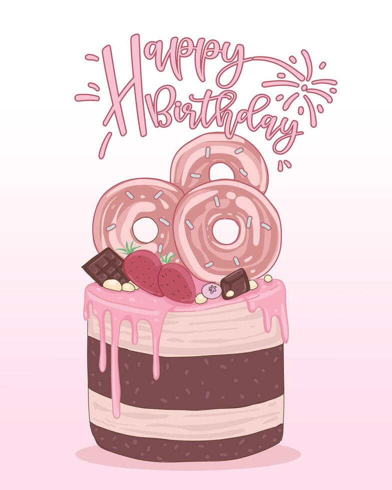 tarjeta de feliz cumpleaños decorada con pastel Fotografías vector