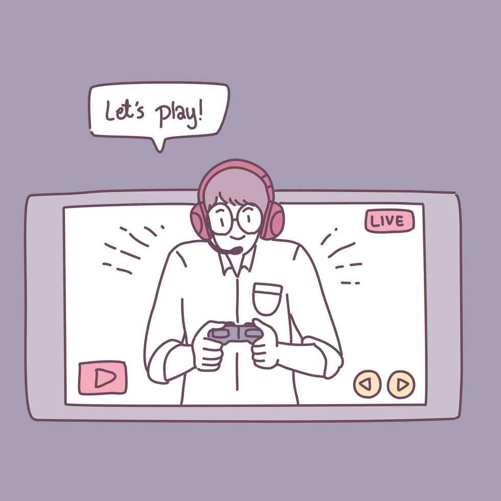 A man who plays games on a smartphone vector